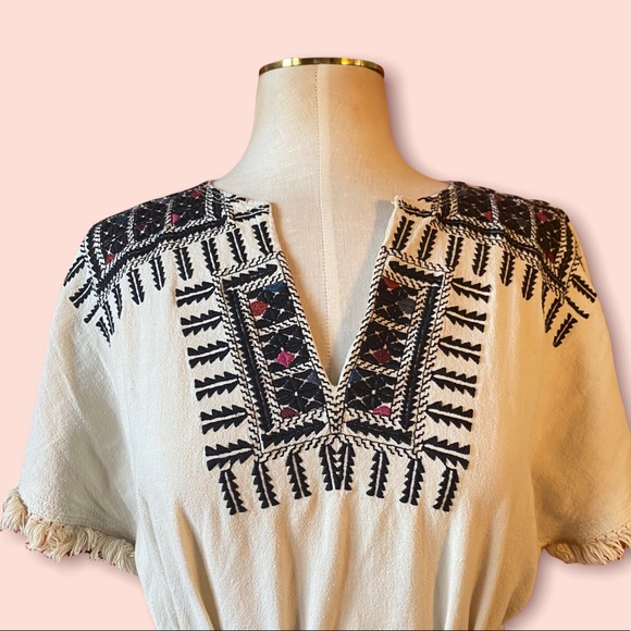 Madewell Linen Boho Dress with Tie Tribal Print - Picture 9 of 14